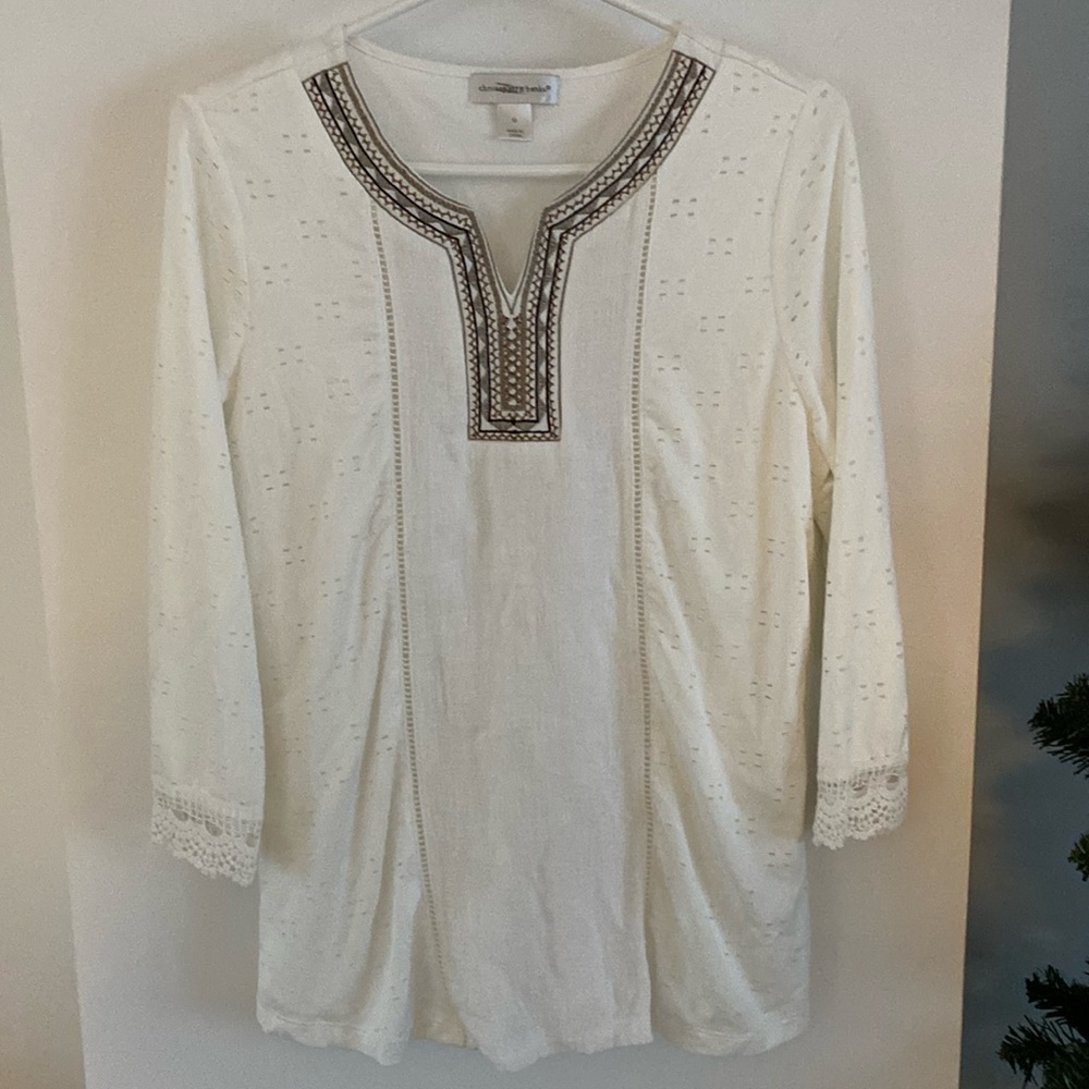 CHRISTOPHER & BANKS Women's Long Sleeves Knit Tunic top blouse Off-White -Size m